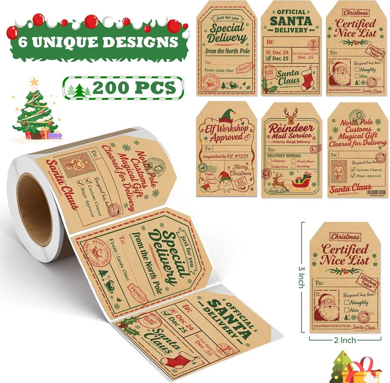 Trazzo Christmas Santa Gift Tags Self-Adhesive Stickers – Holiday Santa to from Gift Tag Stickers, Christmas Name Tags, Christmas Decorations for Gifts, Festival Label Wrapping, 200 PCS, 2 x 3 Inch - Image 3